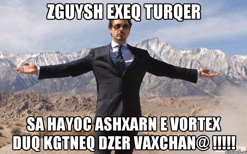 ZGUYSH EXEQ TURQER SA HAYOC ASHXARN E VORTEX DUQ KGTNEQ DZER VAXCHAN@ !!!!!, Мем железный человек