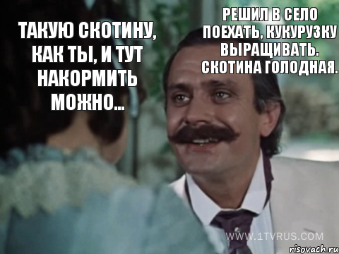 Такую скотину, как ты, и тут накормить можно... Решил в село поехать, кукурузку выращивать. Скотина голодная.