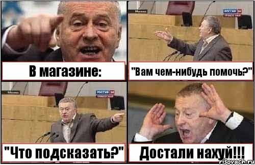 В магазине: "Вам чем-нибудь помочь?" "Что подсказать?" Достали нахуй!!!, Комикс жиреновский