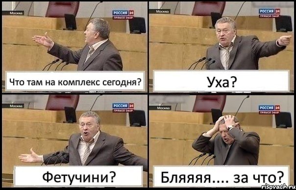 Что там на комплекс сегодня? Уха? Фетучини? Бляяяя.... за что?, Комикс Жирик в шоке хватается за голову