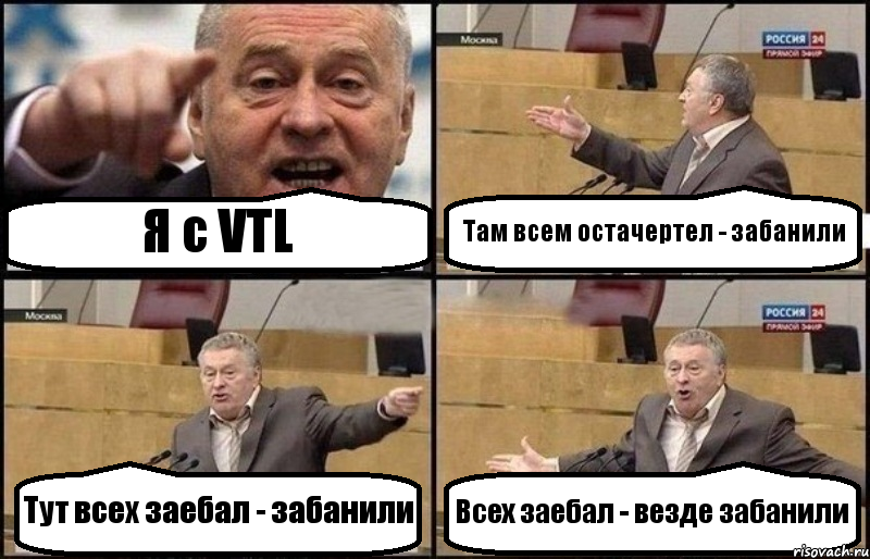Я с VTL Там всем остачертел - забанили Тут всех заебал - забанили Всех заебал - везде забанили, Комикс Жириновский