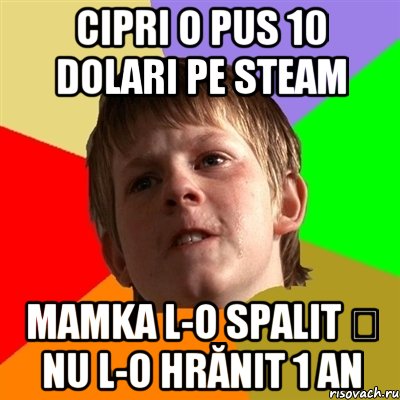 Cipri o pus 10 dolari pe Steam Mamka l-o spalit ș nu l-o hrănit 1 an, Мем Злой школьник