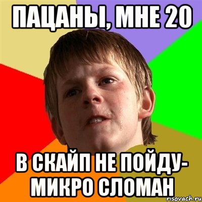 пацаны, мне 20 в скайп не пойду- микро сломан, Мем Злой школьник