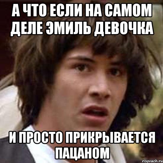 А что если на самом деле Эмиль девочка И просто прикрывается пацаном, Мем А что если (Киану Ривз)