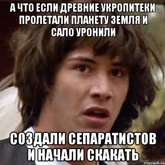 А что если древние укропитеки пролетали планету земля и сало уронили Создали сепаратистов и начали скакать, Мем А что если (Киану Ривз)