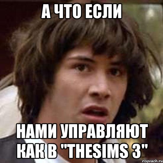 А ЧТО ЕСЛИ Нами управляют как в "TheSIMS 3", Мем А что если (Киану Ривз)