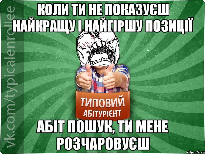 коли ти не показуєш найкращу і найгіршу позиції абіт пошук, ти мене розчаровуєш, Мем абтура2