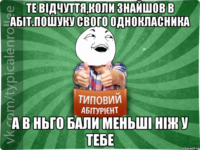 те відчуття,коли знайшов в абіт.пошуку свого однокласника а в ньго бали меньші ніж у тебе, Мем абтурнт3