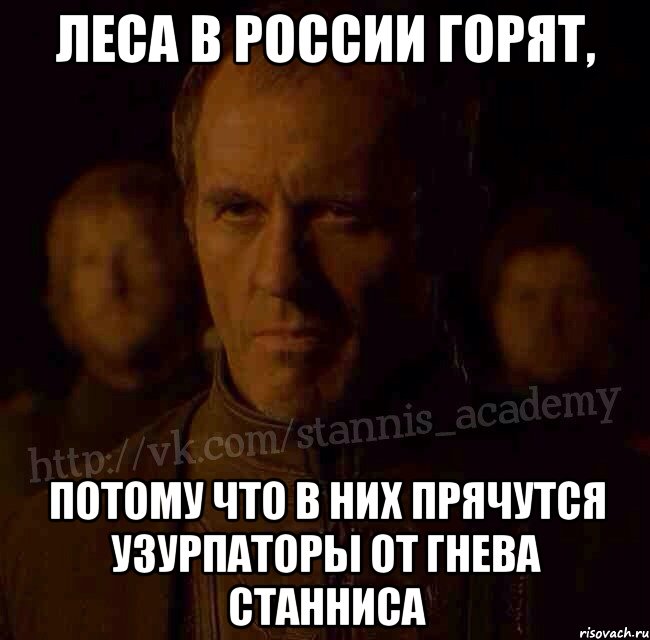 Леса в России горят, Потому что в них прячутся узурпаторы от гнева Станниса, Мем  Академия Станниса