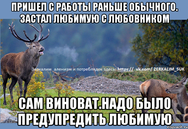 Пришел с работы раньше обычного. Застал любимую с любовником Сам виноват.Надо было предупредить любимую