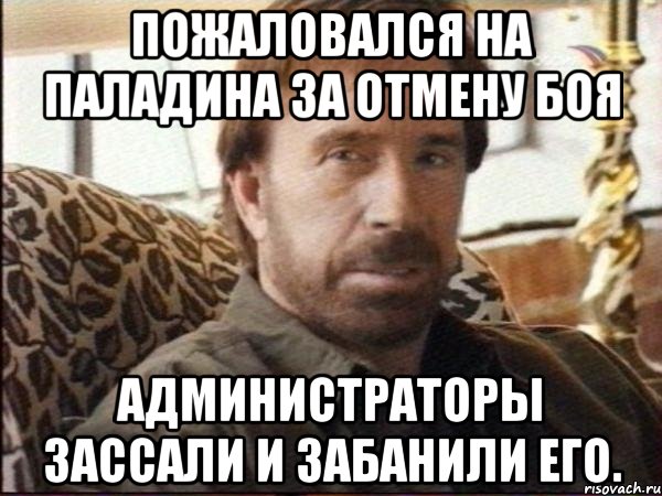 Пожаловался на Паладина за отмену боя администраторы зассали и забанили его., Мем чак норрис