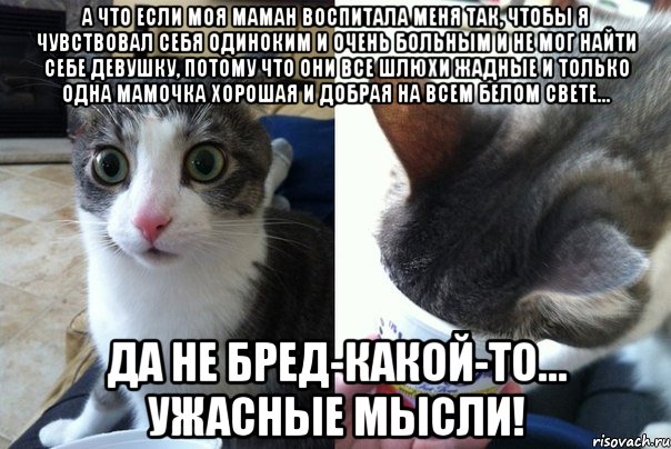 А что если моя маман воспитала меня так, чтобы я чувствовал себя одиноким и очень больным и не мог найти себе девушку, потому что они все шлюхи жадные и только одна мамочка хорошая и добрая на всем белом свете… Да не бред-какой-то… Ужасные мысли!, Комикс  Да не бред-какой-то (2 зоны)