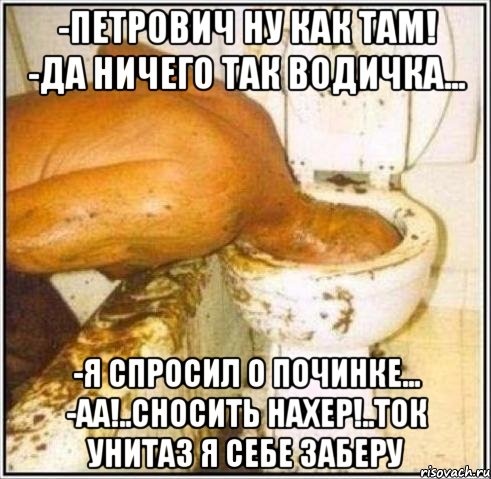 -петрович ну как там! -да ничего так водичка... -я спросил о починке... -аа!..сносить нахер!..ток унитаз я себе заберу, Мем Дайвер