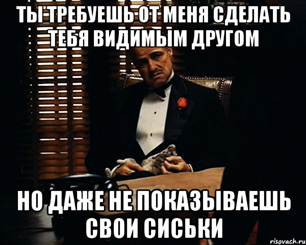 ты требуешь от меня сделать тебя видимым другом но даже не показываешь свои сиськи, Мем Дон Вито Корлеоне