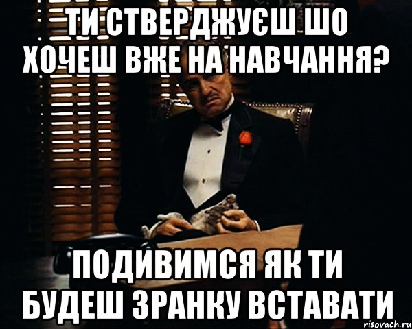 ти стверджуєш шо хочеш вже на навчання? подивимся як ти будеш зранку вставати, Мем Дон Вито Корлеоне