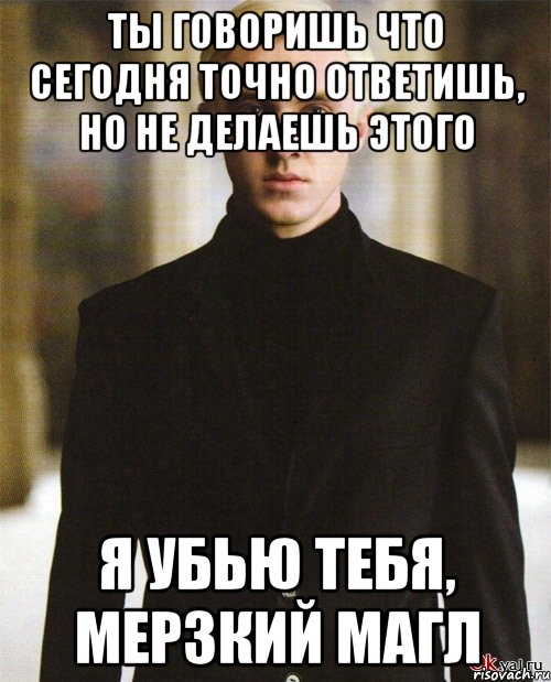 Ты говоришь что сегодня точно ответишь, но не делаешь этого Я убью тебя, мерзкий магл