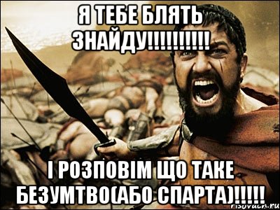 Я ТЕБЕ БЛЯТЬ ЗНАЙДУ!!!!!!!!!! І РОЗПОВІМ ЩО ТАКЕ БЕЗУМТВО(або СПАРТА)!!!!!, Мем Это Спарта