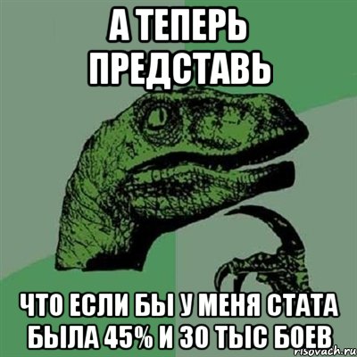 а теперь представь что если бы у меня стата была 45% и 30 тыс боев, Мем Филосораптор