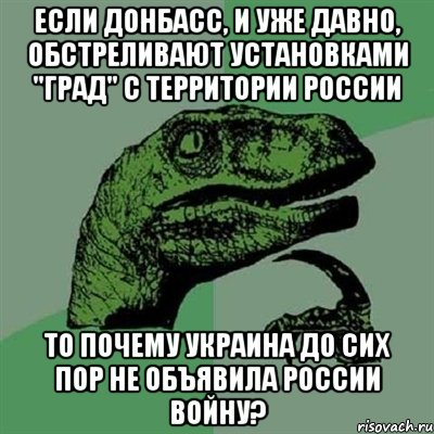 Если Донбасс, и уже давно, обстреливают установками "Град" с территории России То почему Украина до сих пор не объявила России войну?, Мем Филосораптор