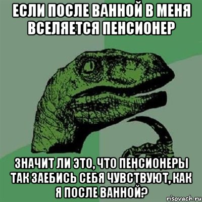 Если после ванной в меня вселяется пенсионер значит ли это, что пенсионеры так заебись себя чувствуют, как я после ванной?, Мем Филосораптор