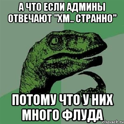 А что если админы отвечают "хм.. странно" потому что у них много флуда, Мем Филосораптор