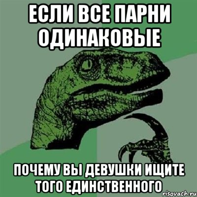 если все парни одинаковые почему вы девушки ищите того единственного, Мем Филосораптор