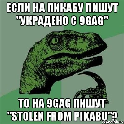 Если на пикабу пишут "Украдено с 9gag" то на 9gag пишут "Stolen from pikabu"?, Мем Филосораптор