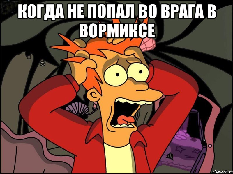 Когда не попал во врага в вормиксе , Мем Фрай в панике