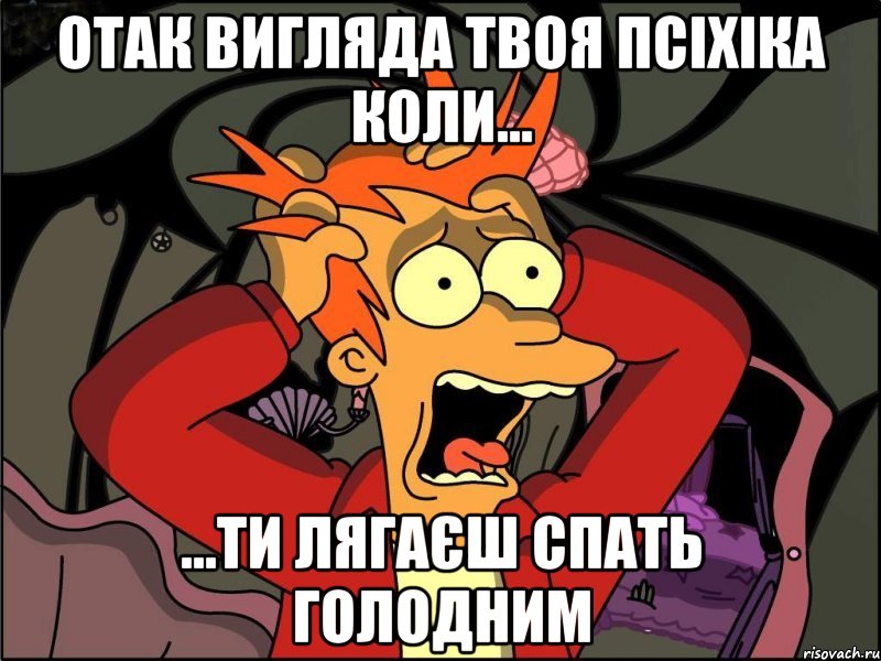 Отак вигляда твоя псіхіка коли... ...ти лягаєш спать голодним, Мем Фрай в панике