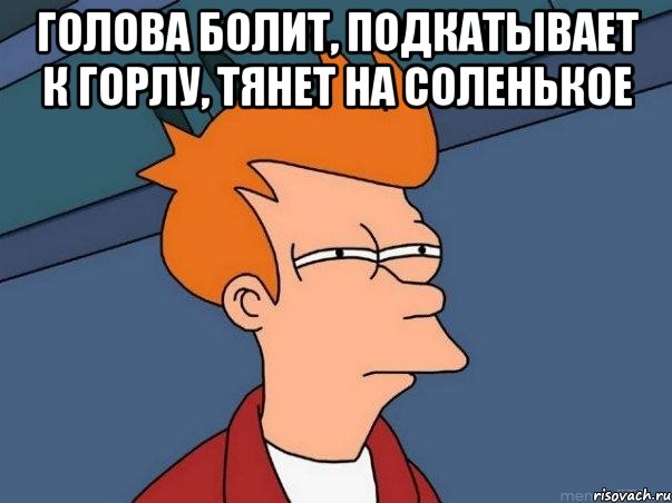 голова болит, подкатывает к горлу, тянет на соленькое , Мем  Фрай (мне кажется или)