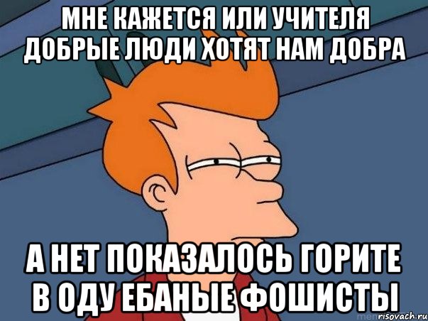 мне кажется или учителя добрые люди хотят нам добра а нет показалось горите в оду ебаные фошисты, Мем  Фрай (мне кажется или)