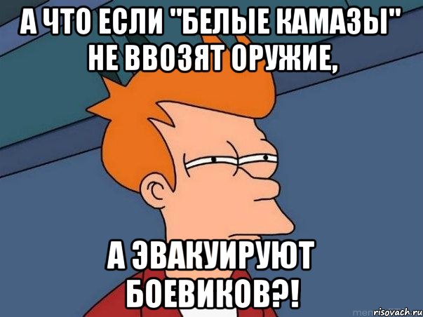 А что если "Белые КАМАЗы" не ввозят оружие, а эвакуируют боевиков?!, Мем  Фрай (мне кажется или)