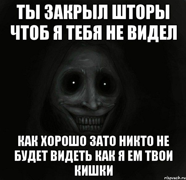 Ты закрыл шторы чтоб я тебя не видел Как хорошо зато никто не будет видеть Как я ем твои кишки, Мем Ночной гость