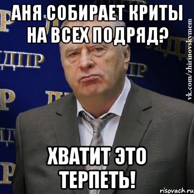 Аня собирает криты на всех подряд? хватит это терпеть!, Мем Хватит это терпеть (Жириновский)