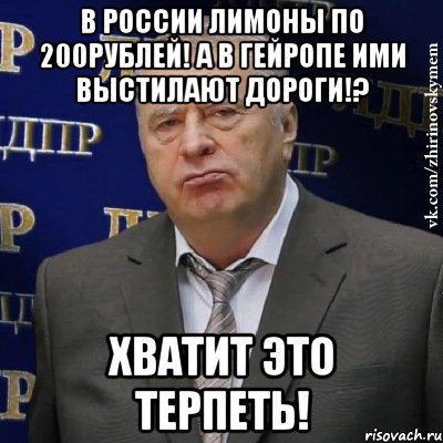 В России лимоны по 200рублей! А в гейропе ими выстилают дороги!? Хватит это терпеть!, Мем Хватит это терпеть (Жириновский)