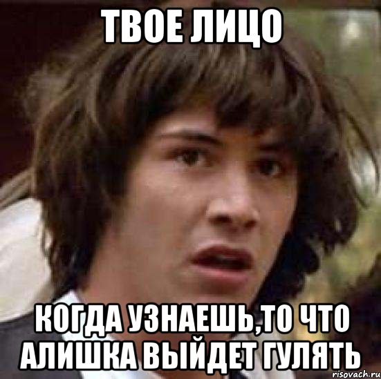 твое лицо когда узнаешь,то что Алишка выйдет гулять, Мем А что если (Киану Ривз)