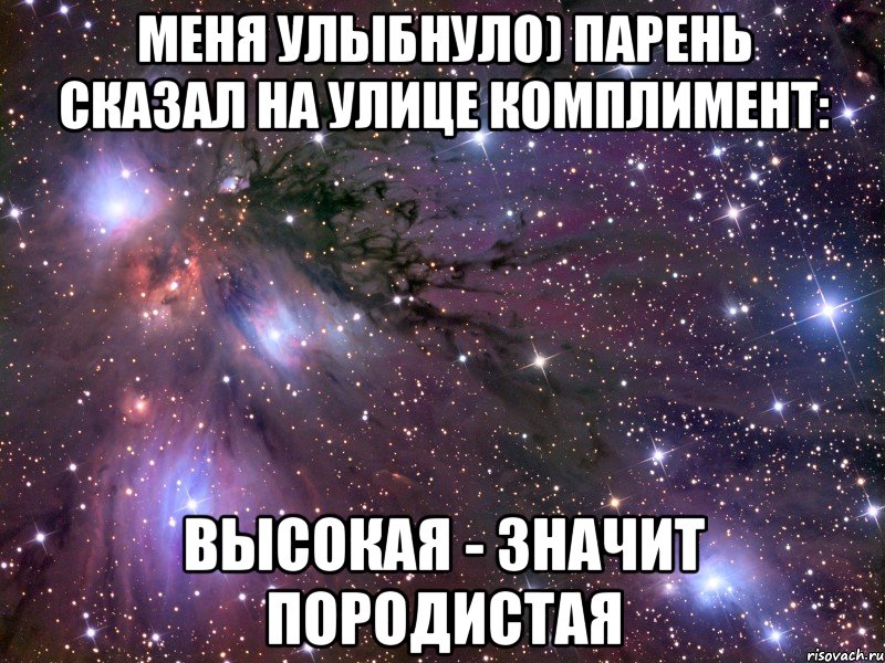 Меня улыбнуло) Парень сказал на улице комплимент: Высокая - значит породистая, Мем Космос