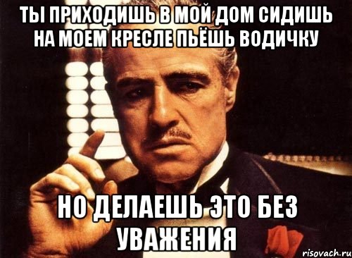 ТЫ ПРИХОДИШЬ В МОЙ ДОМ СИДИШЬ НА МОЕМ КРЕСЛЕ ПЬЁШЬ ВОДИЧКУ НО ДЕЛАЕШЬ ЭТО БЕЗ УВАЖЕНИЯ, Мем крестный отец