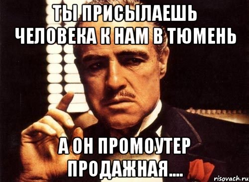 Ты присылаешь человека к нам в Тюмень А он промоутер продажная...., Мем крестный отец