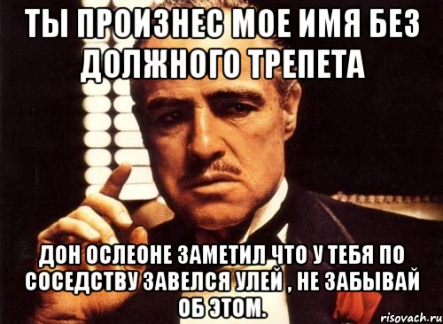 Ты произнес мое имя без должного трепета Дон Ослеоне заметил что у тебя по соседству завелся улей , не забывай об этом., Мем крестный отец