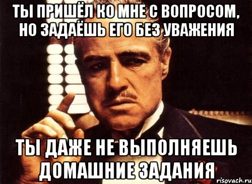 Ты пришёл ко мне с вопросом, но задаёшь его без уважения Ты даже не выполняешь домашние задания, Мем крестный отец