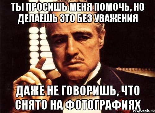 ты просишь меня помочь, но делаешь это без уважения Даже не говоришь, что снято на фотографиях, Мем крестный отец