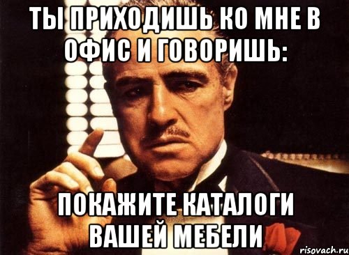 ТЫ ПРИХОДИШЬ КО МНЕ В ОФИС И ГОВОРИШЬ: ПОКАЖИТЕ КАТАЛОГИ ВАШЕЙ МЕБЕЛИ, Мем крестный отец