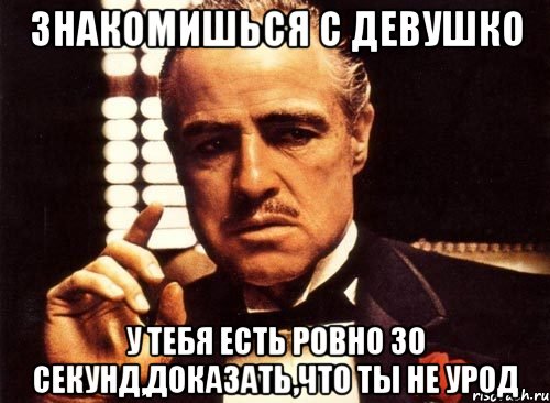 Знакомишься с девушко У тебя есть ровно 30 секунд,доказать,что ты не урод, Мем крестный отец