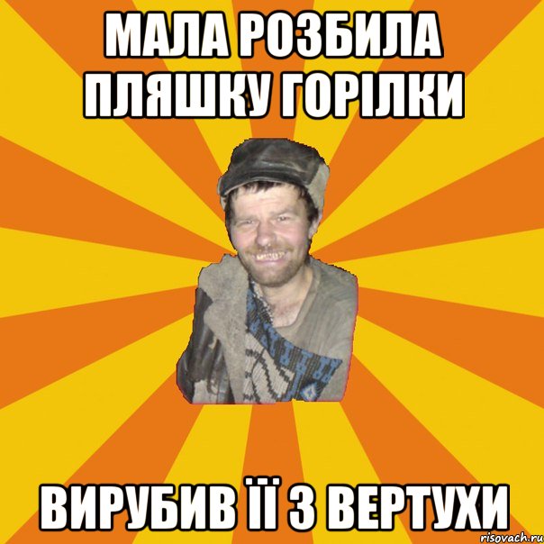Мала розбила пляшку горілки Вирубив її з вертухи