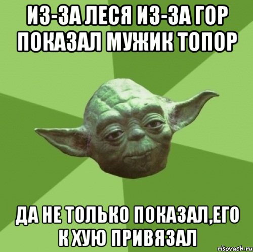 Из-за леся из-за гор показал мужик топор Да не только показал,его к хую привязал, Мем Мастер Йода