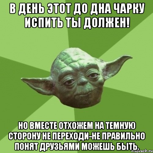 В день этот до дна чарку испить ты должен! Но вместе отхожем на темную сторону не переходи-не правильно понят друзьями можешь быть., Мем Мастер Йода