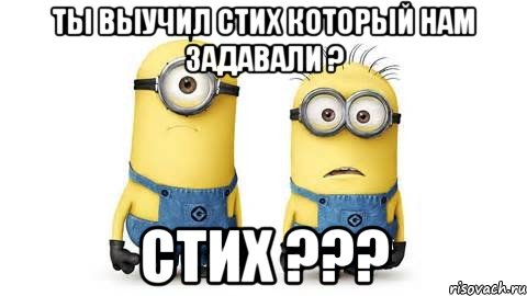 ты выучил стих который нам задавали ? стих ???, Мем Миньоны