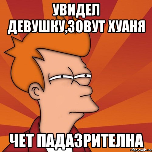 Увидел девушку,зовут Хуаня Чет падазрителна, Мем Мне кажется или (Фрай Футурама)