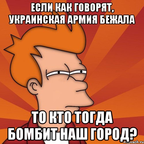 Если как говорят, украинская армия бежала то кто тогда бомбит наш город?, Мем Мне кажется или (Фрай Футурама)